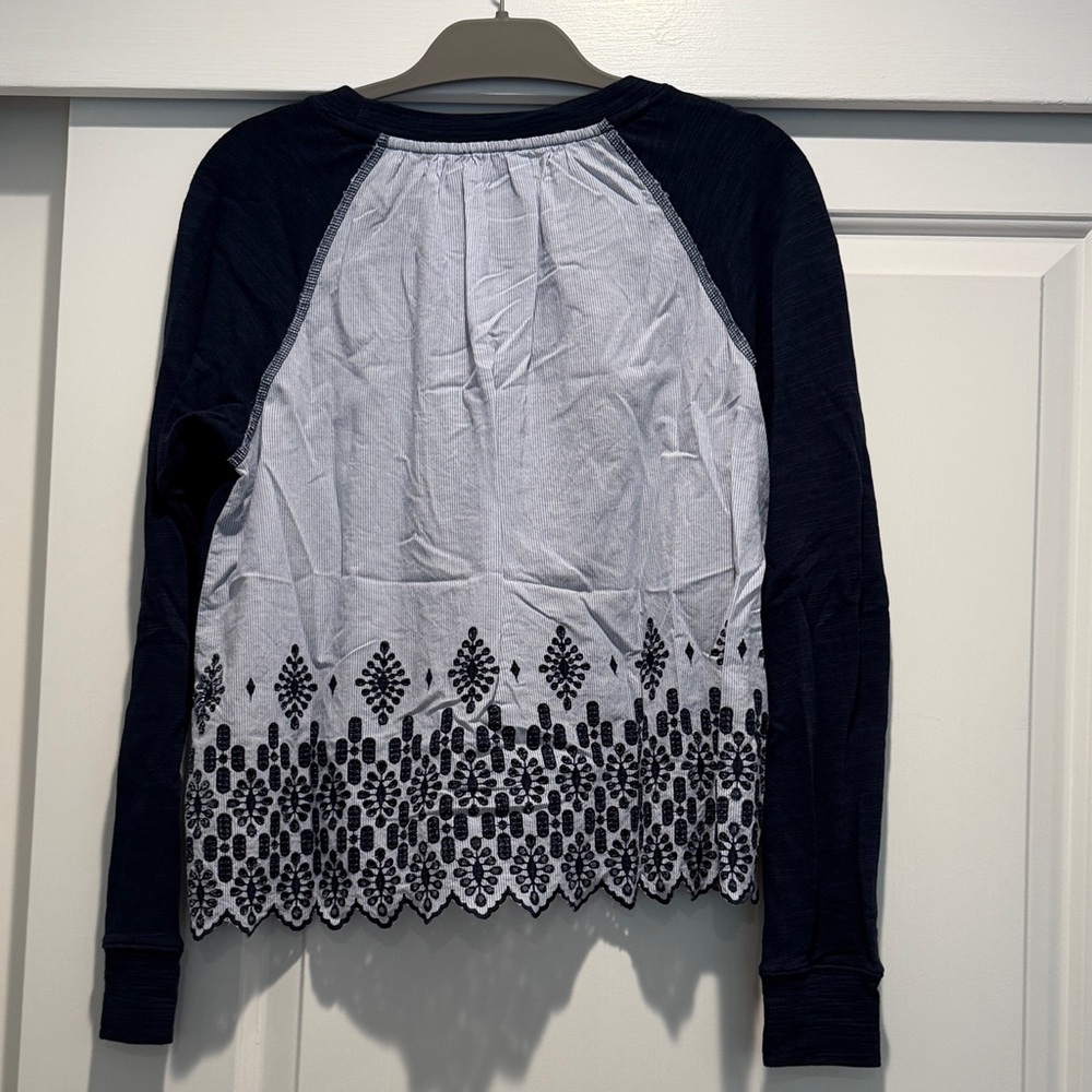J.Crew Navy Blue Long Sleeve Top, Size Small, Lace Back